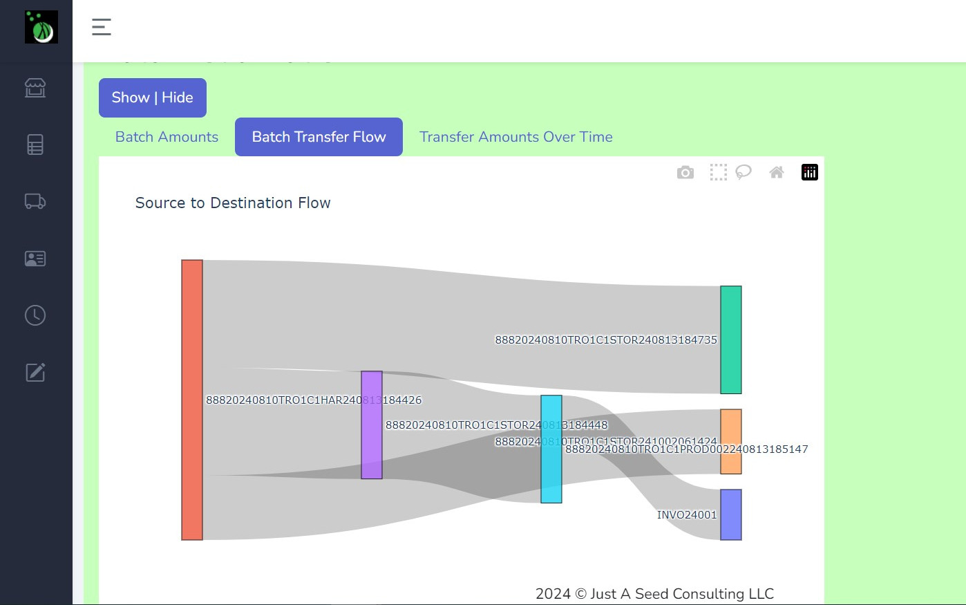 Screenshot of Justice Seed software.